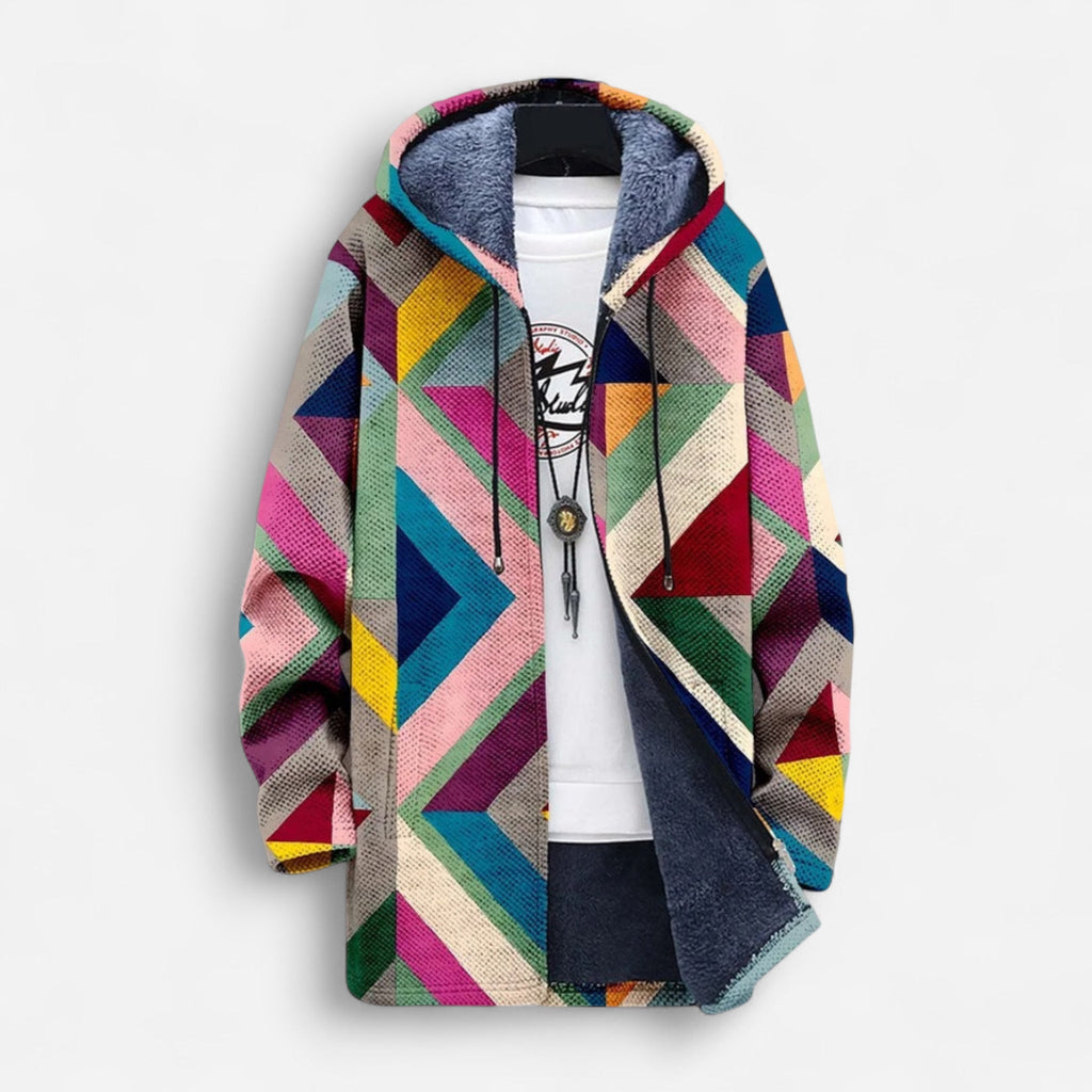 Fleece Mantel im Colorblock Hoodie Stil für Damen