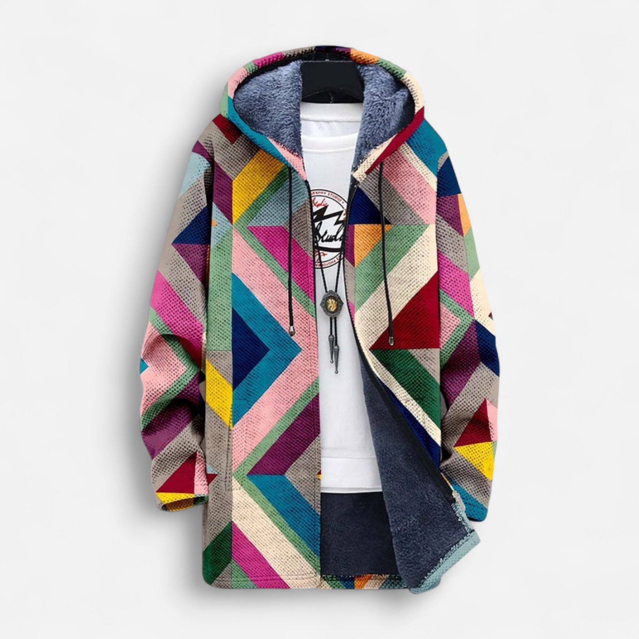 Fleece Mantel im Colorblock Hoodie Stil für Damen