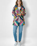 Fleece Mantel im Colorblock Hoodie Stil für Damen
