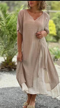 Luna | Damen Kleid Midi Lagenlook Asymmetrisch Kurzarm