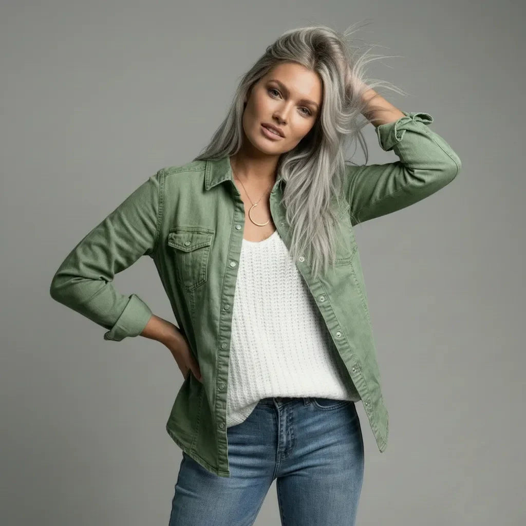 Damen Hemdjacke im klassischen Design mit Brusttaschen