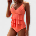 Damen Gerüschtes V-Ausschnitt Sommer Tankini-Set