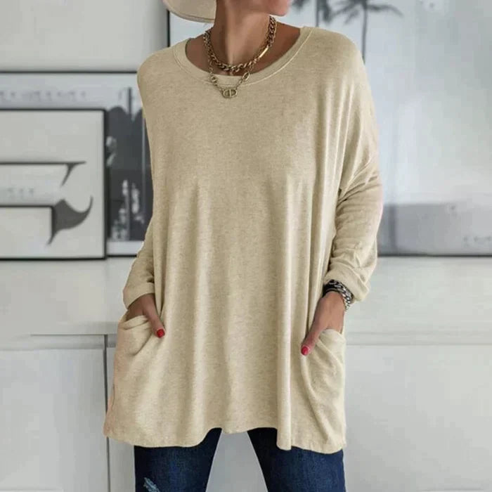 Mia | Damen Longshirt Oversized mit Taschen Langarm