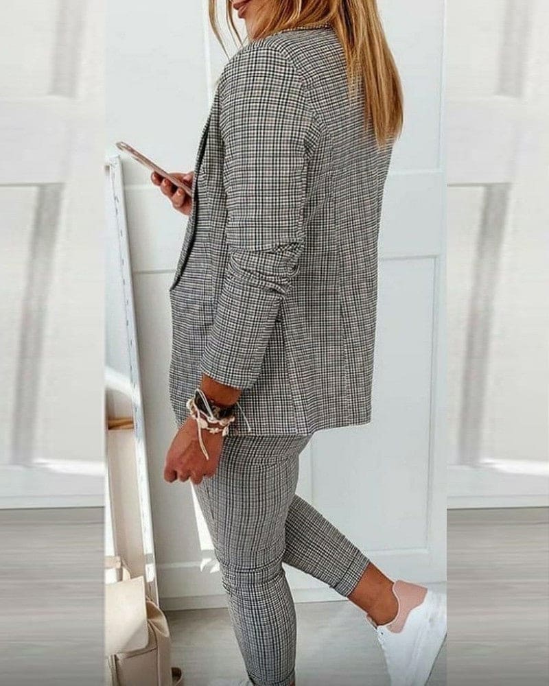 Stella | Damen Hosenanzug Kariert Blazer Set Slim Fit