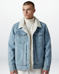Gefütterte Jeansjacke für Herren mit flauschigem Hemdkragen