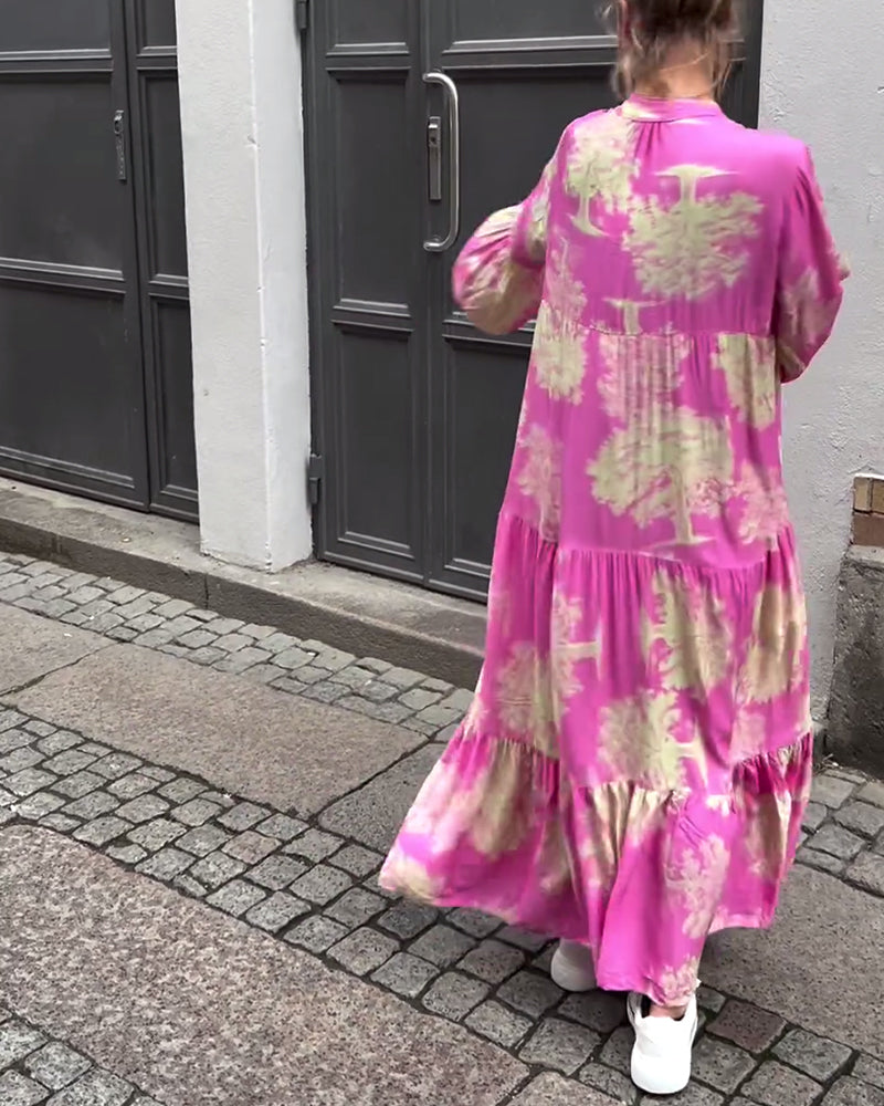 Damen Blumen Gestuft Maxi Sommerkleid