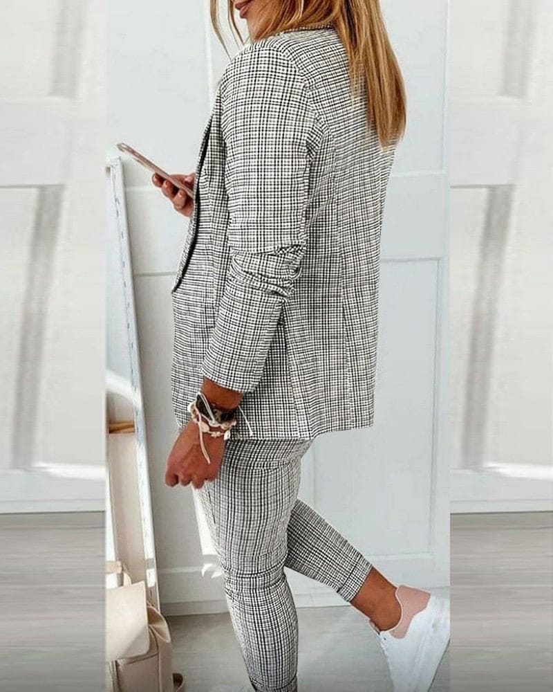Stella | Damen Hosenanzug Kariert Blazer Set Slim Fit