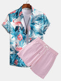Flamingo Tropischer Print Hemden mit Knöpfen & kurze Schwimmshorts