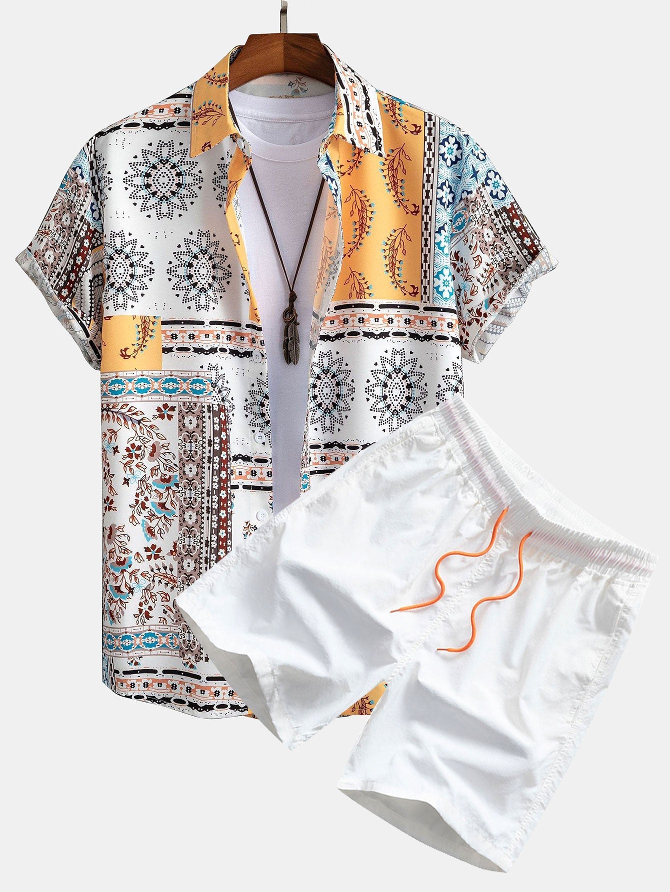 Schal Print Hemden mit Knöpfen & Shorts
