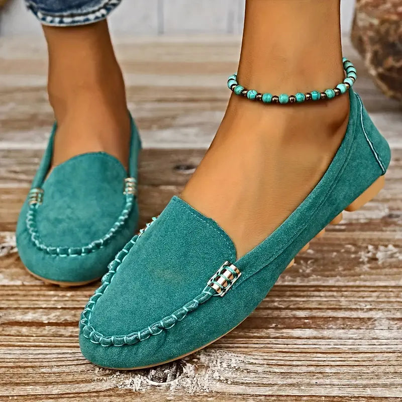 Nina | Damen Mokassin Flach Velours Slip-On Komfortschuh