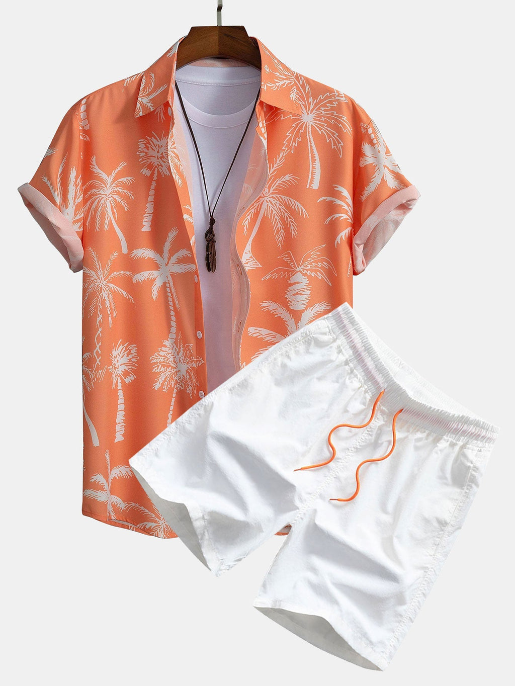 Palm Tree Print Hemd mit Knöpfen & Badeshorts