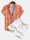 Palm Tree Print Hemd mit Knöpfen & Badeshorts