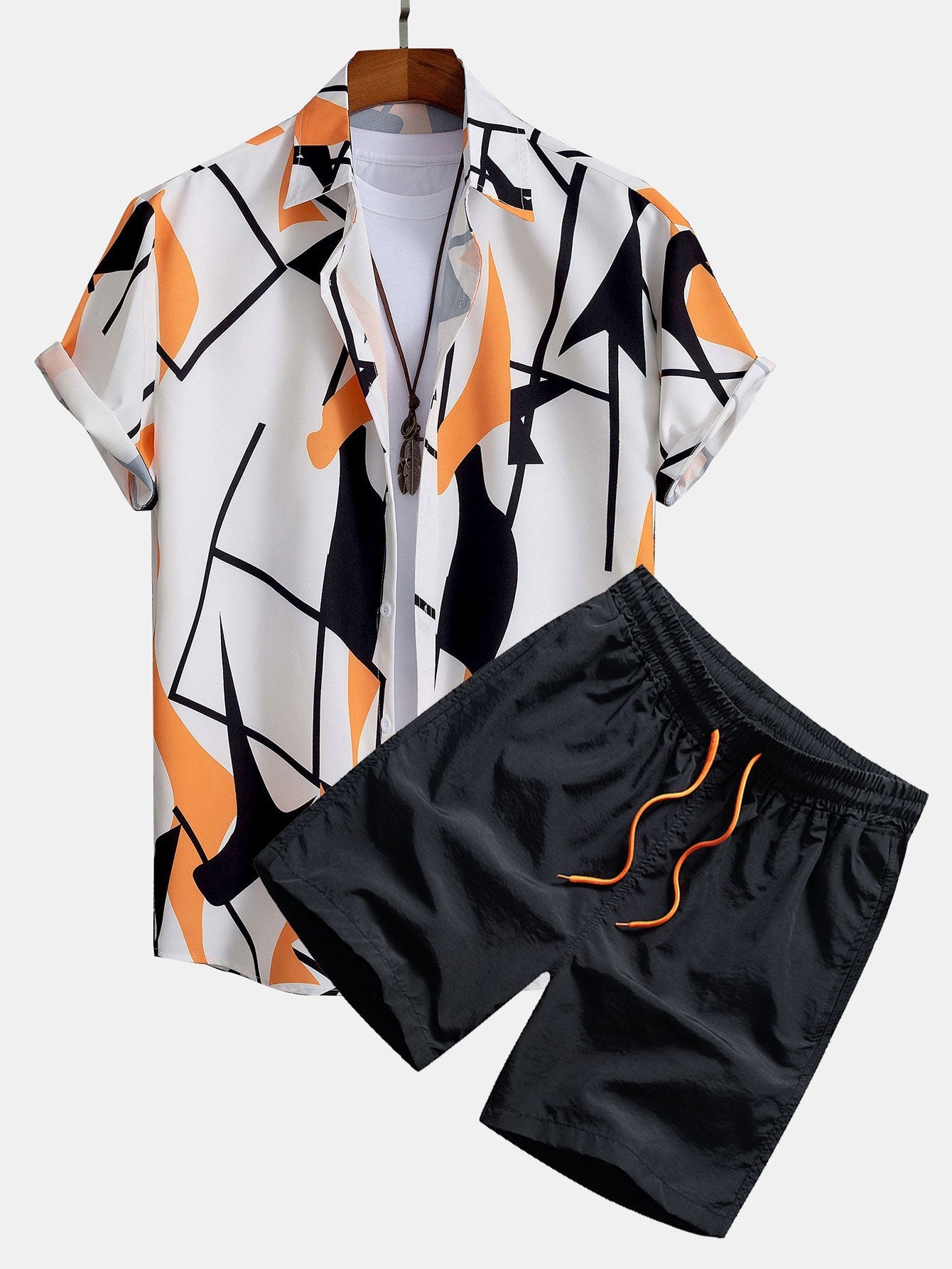 Color Block Abstraktes Print Hemd mit Knöpfen & Badeshorts