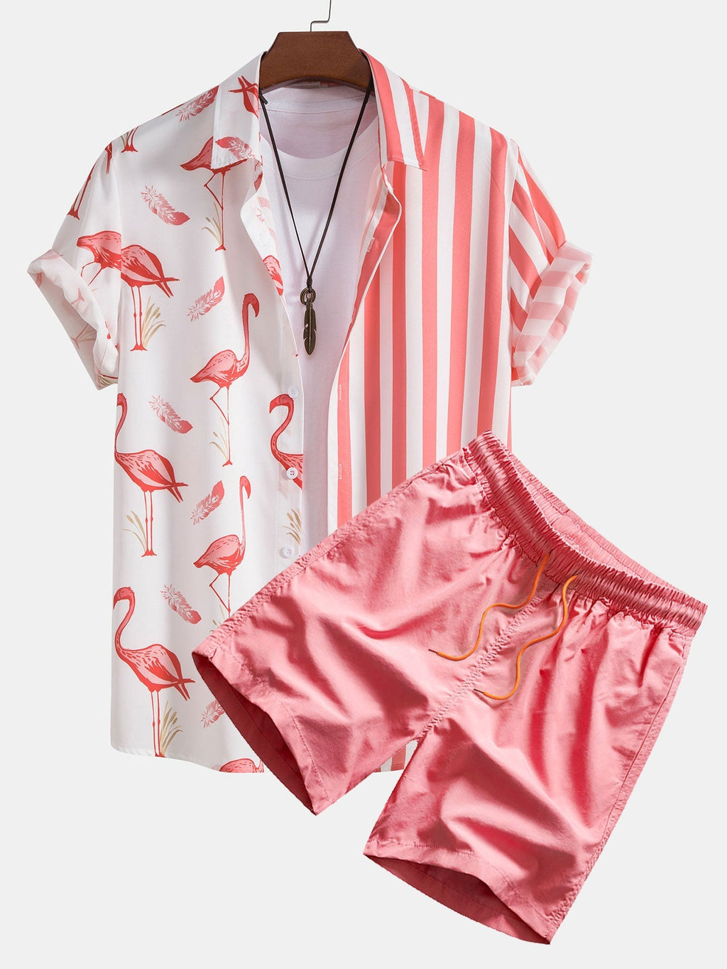 Hemd mit Flamingo-Streifen-Panel und Shorts zum Schwimmen