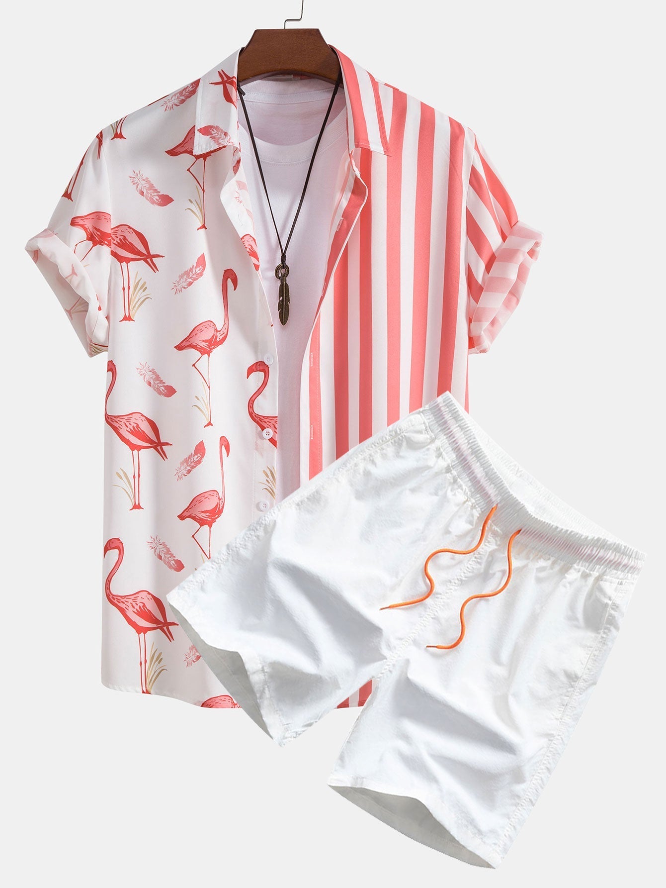 Hemd mit Flamingo-Streifen-Panel und Shorts zum Schwimmen