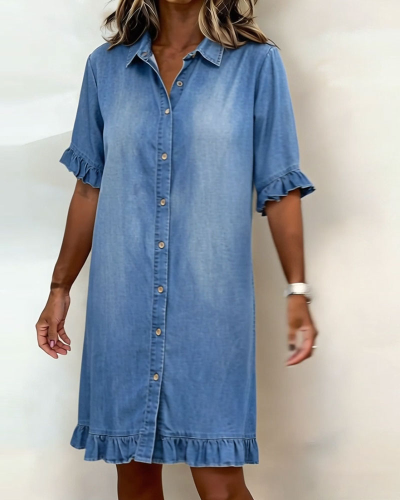 Tessa | Bequemes Denim-Kleid mit Flatterndem Rüschendesign
