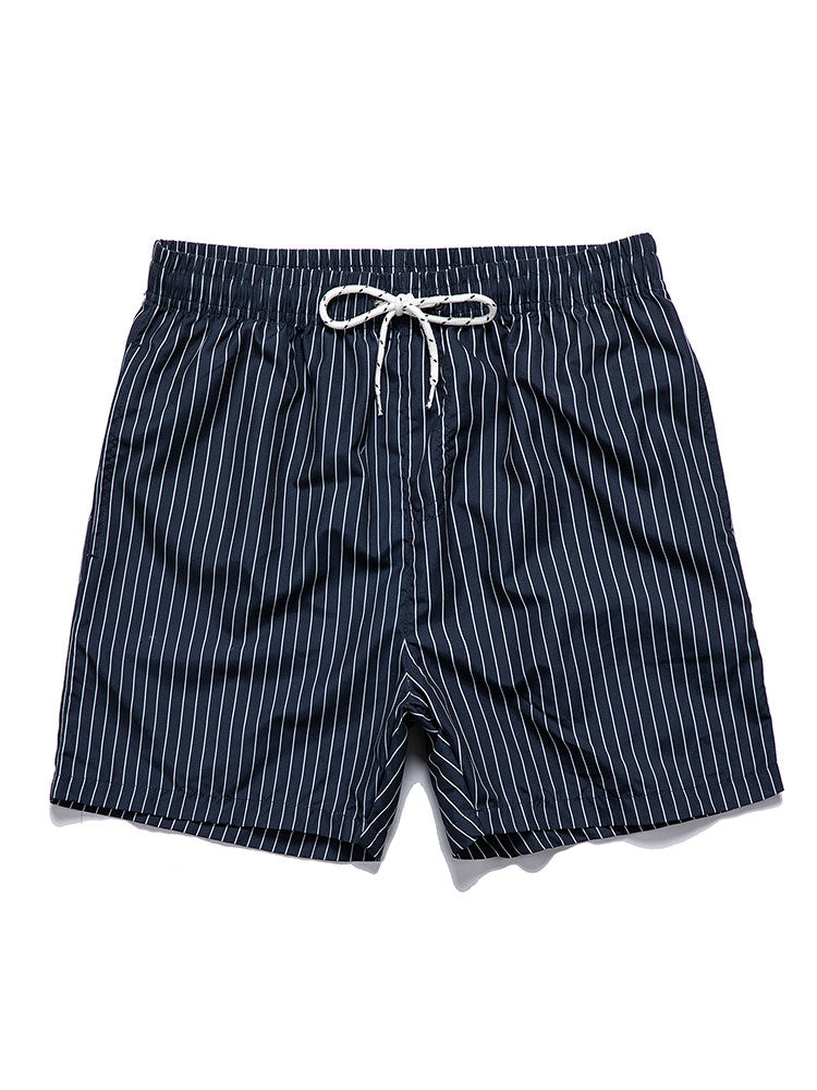 Leinenoptik Baumwollhemd mit Knopfleiste & gestreifte Swim Shorts mit Print
