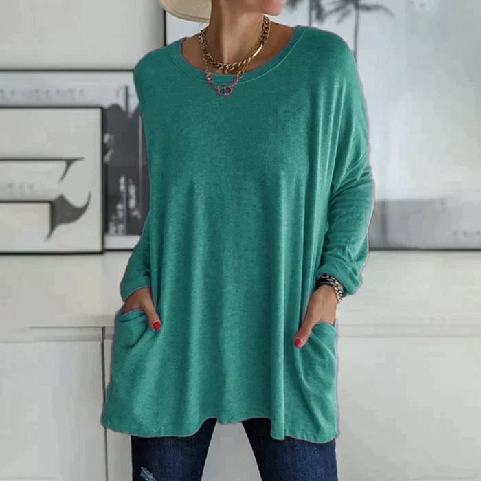 Mia | Damen Longshirt Oversized mit Taschen Langarm