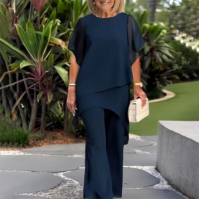 Theresa | Zweiteiliges Set für Damen mit asymmetrischem Oberteil und weiter Hose