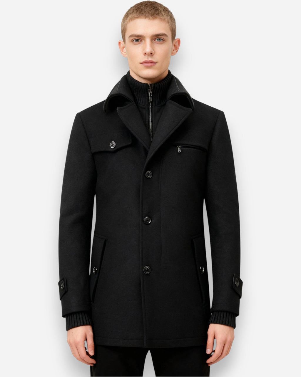 Gefütterte City-Winterjacke für Herren im Mantel-Look mit hohem Reißverschlusskragen