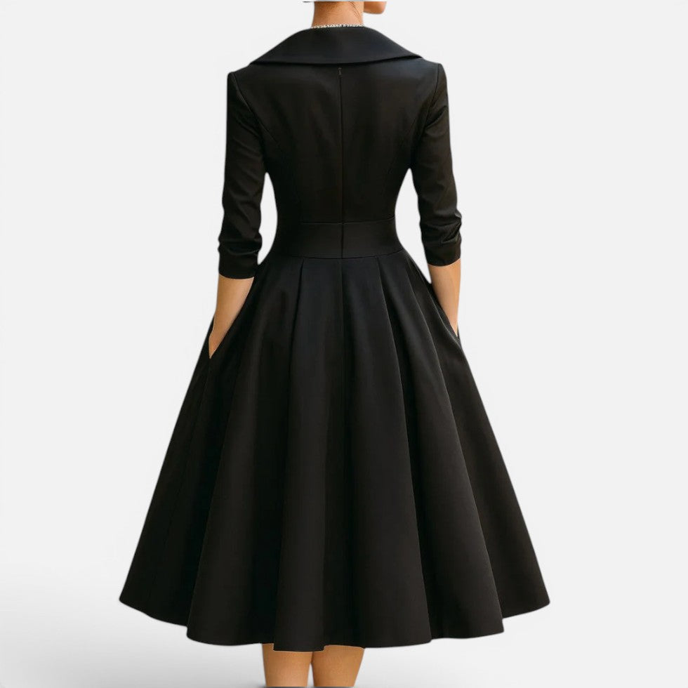 Midikleid Wickeloptik Dreiviertelarm V Ausschnitt