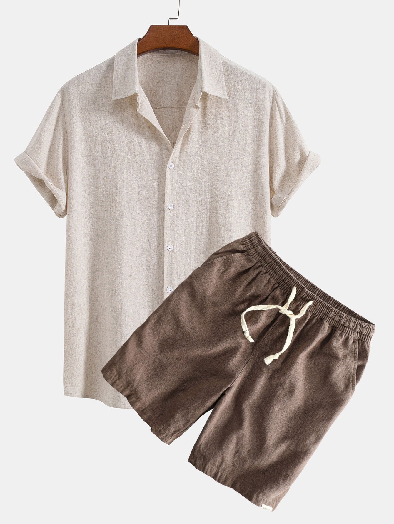 Hemd aus Leinen-Viskose-Mischung mit Knöpfen & Shorts aus Leinen-Baumwoll-Mischung mit Kordelzug