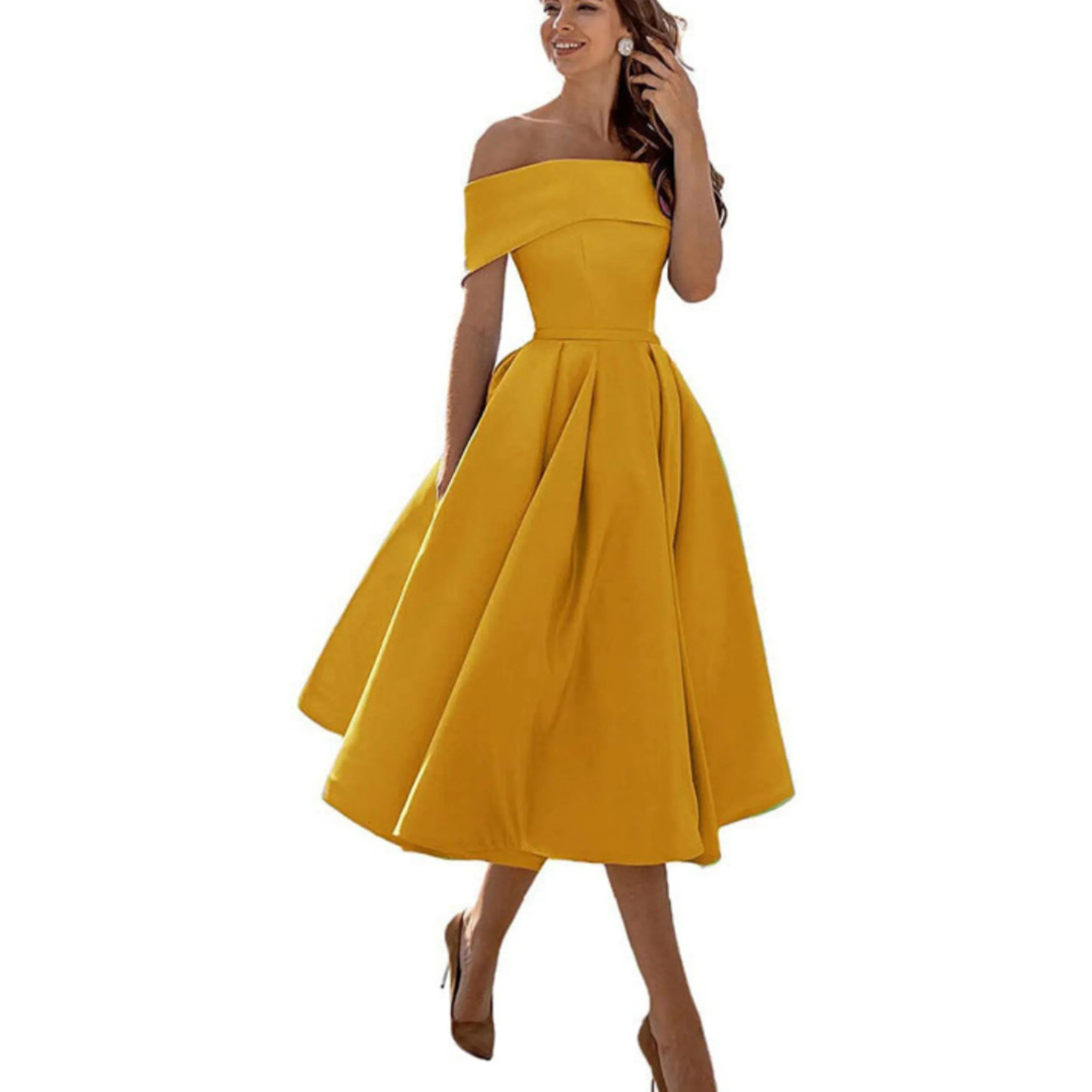 Damen Ein-Schulter Ausgestellt Midikleid