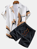 Abstraktes Druck Hemd mit Knöpfen #Zufälliges Musterdesign# & Swim Shorts