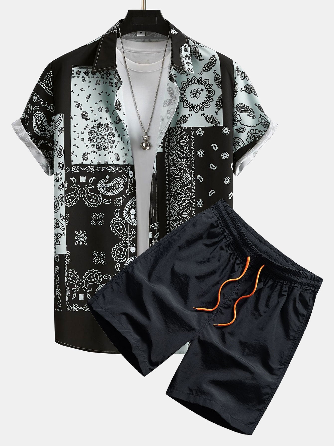 Paisley Patchwork Druck Hemd #Zufälliges Musterdesign# & Swim Shorts
