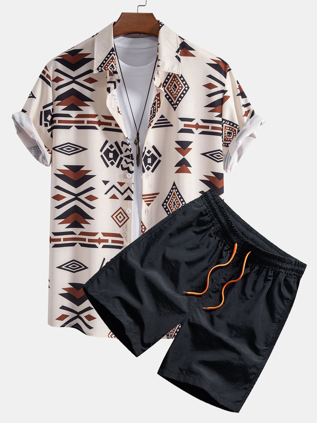 Aztekischer Geometrischer Druck Hemd & Swim Shorts