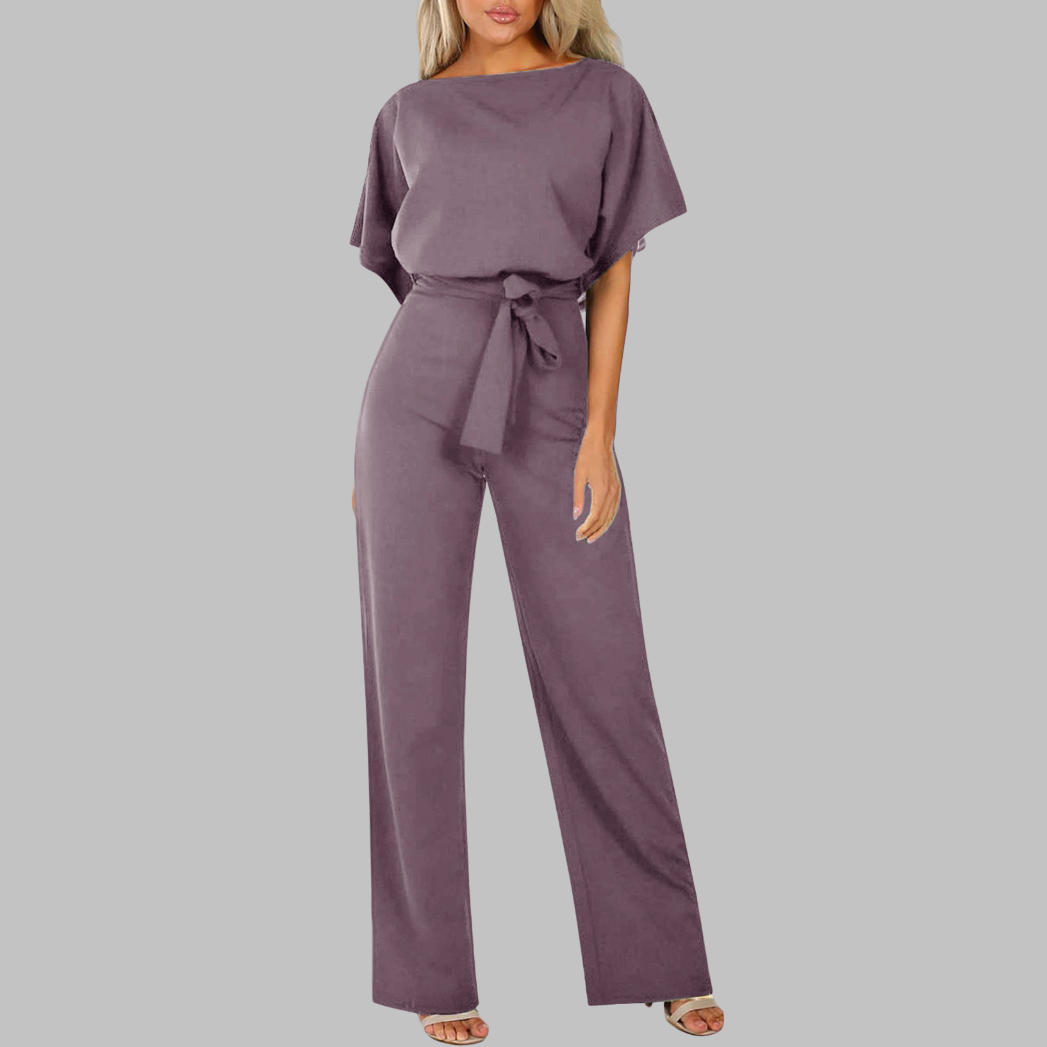 Amber | Damen Overall Fledermausärmel Bindegürtel Weites Bein