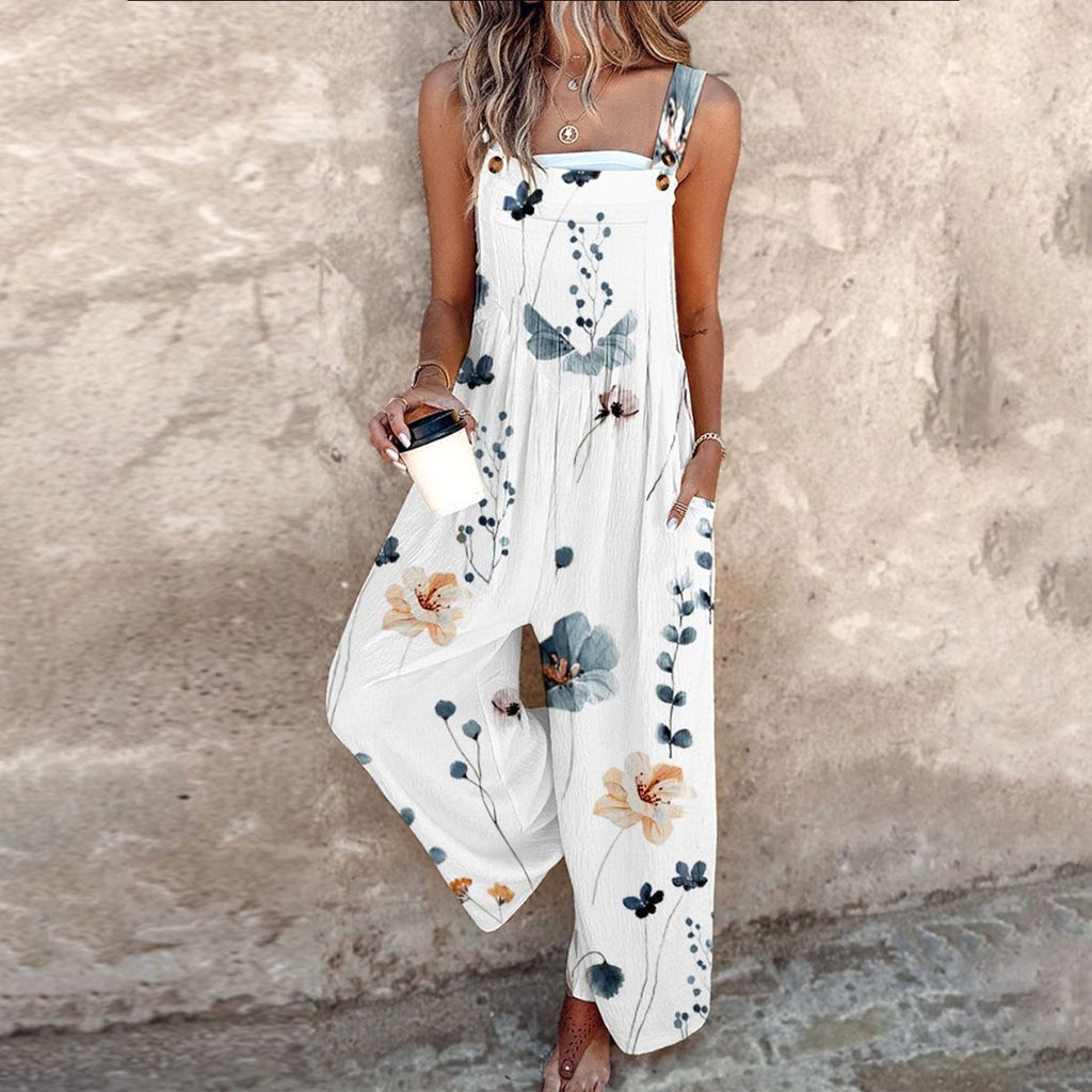 Sunny | Damen Latzhose Ärmellos Blumendruck Weites Bein Sommer