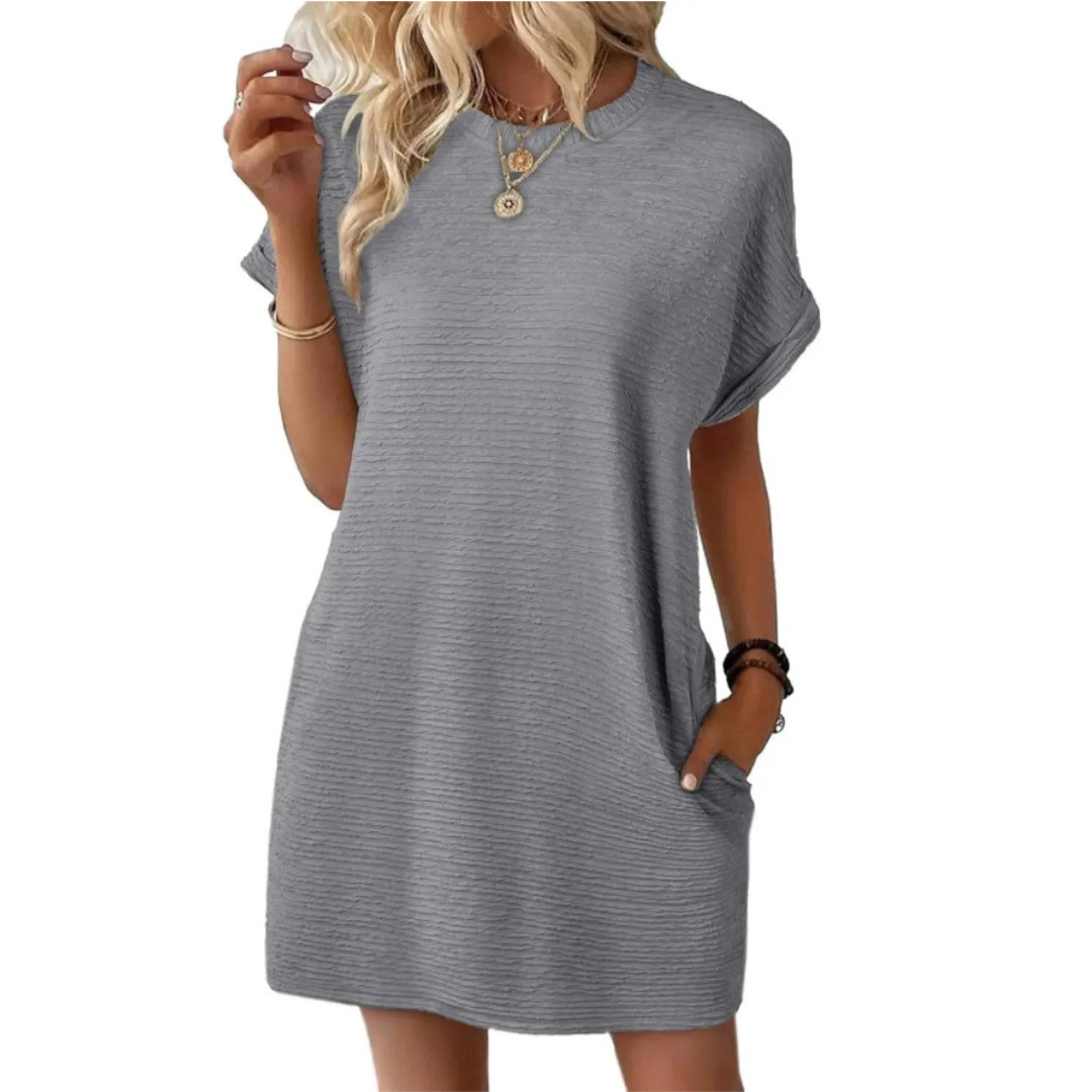 Clariss | Damen T-Shirt Kleid Kurzarm Rundhals Mini Sommer