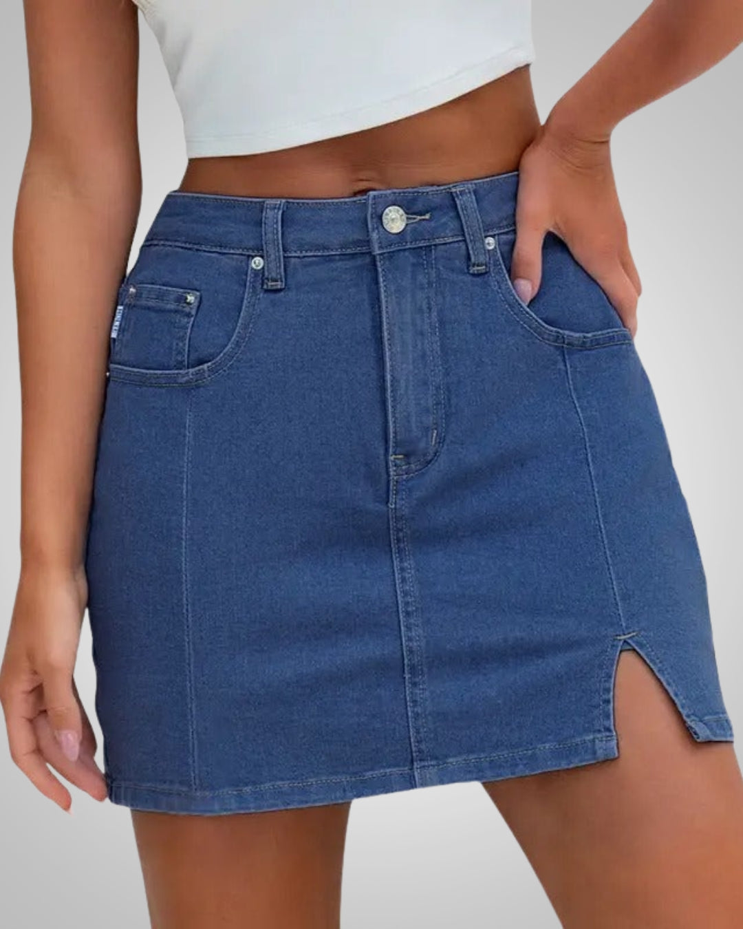 Damen Sommer Knopfleiste Mini Jeans Rock