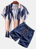 Geometrie Print Hemd mit Knöpfen & Badeshorts