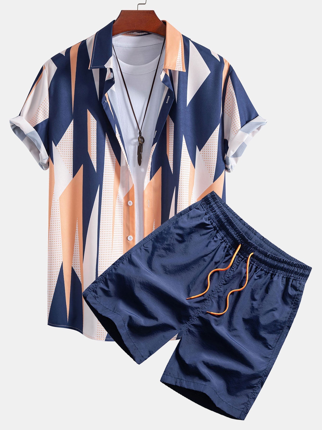 Geometrie Print Hemd mit Knöpfen & Badeshorts