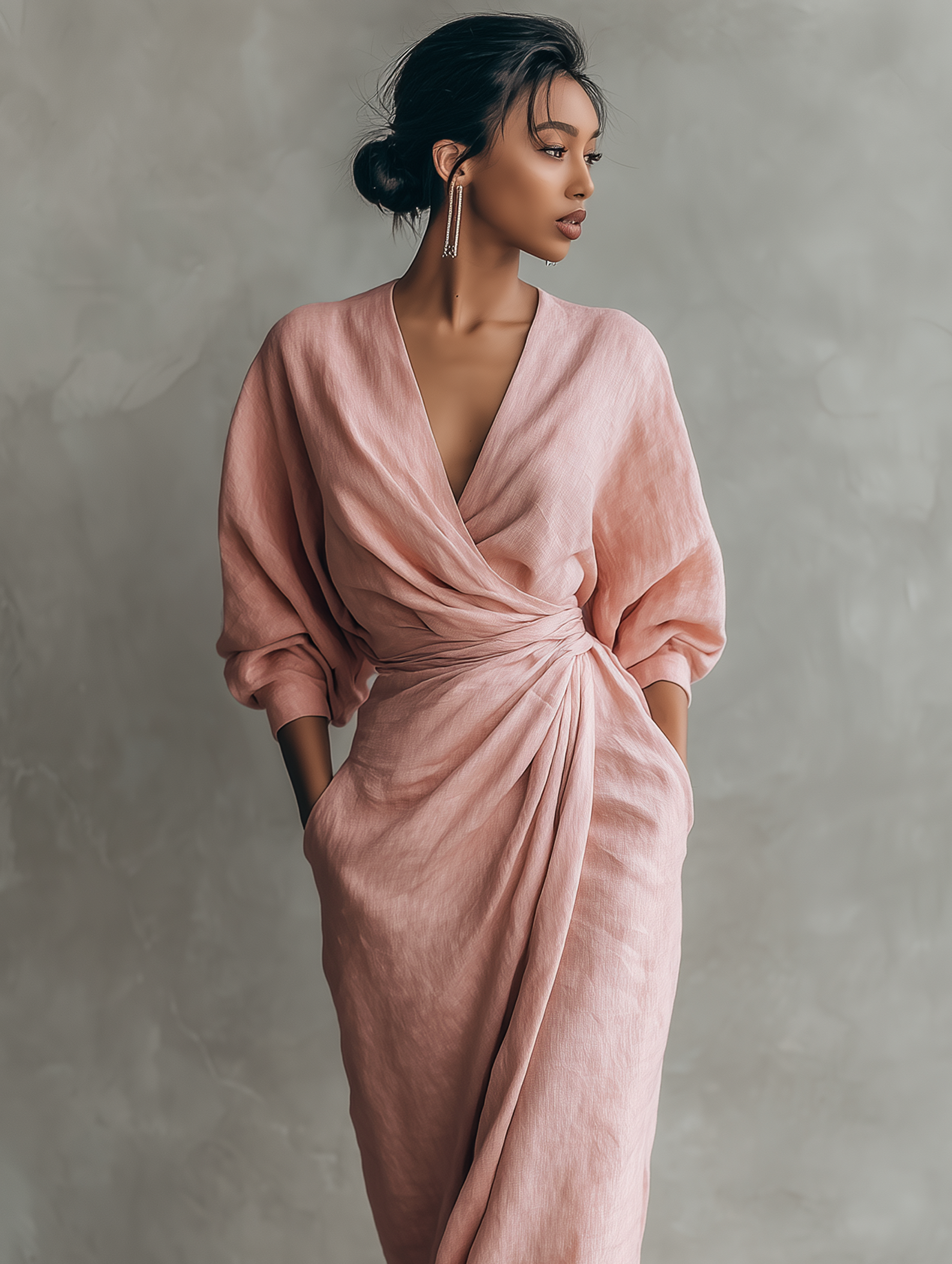 Sandra -  Minimalistisches Maxi-Kleid mit V-Ausschnitt
