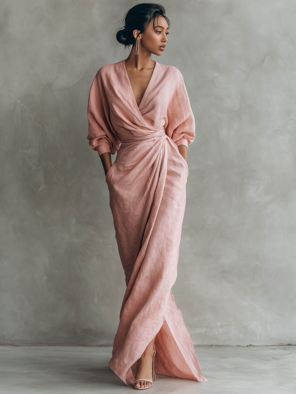 Sandra -  Minimalistisches Maxi-Kleid mit V-Ausschnitt
