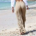 Damen Luftige Leinenhose mit breitem Beinausschnitt und elastischem Bund Drune