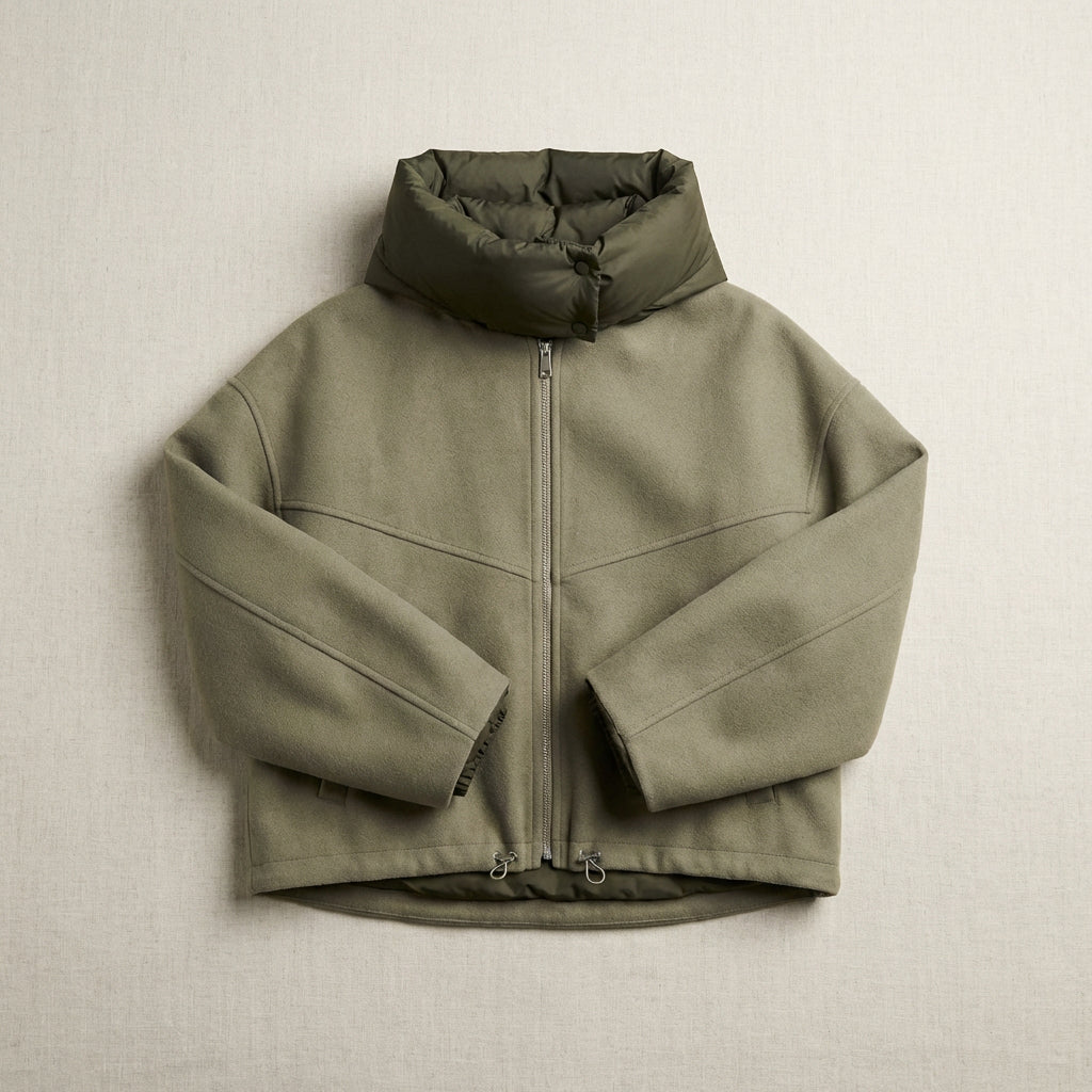 Casual Kurze Drop-Shoulder Jacke für Damen mit verstellbarer Puffkapuze
