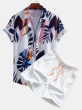 Leaf Farbe Block Print Button Up Shirt & Swim Short