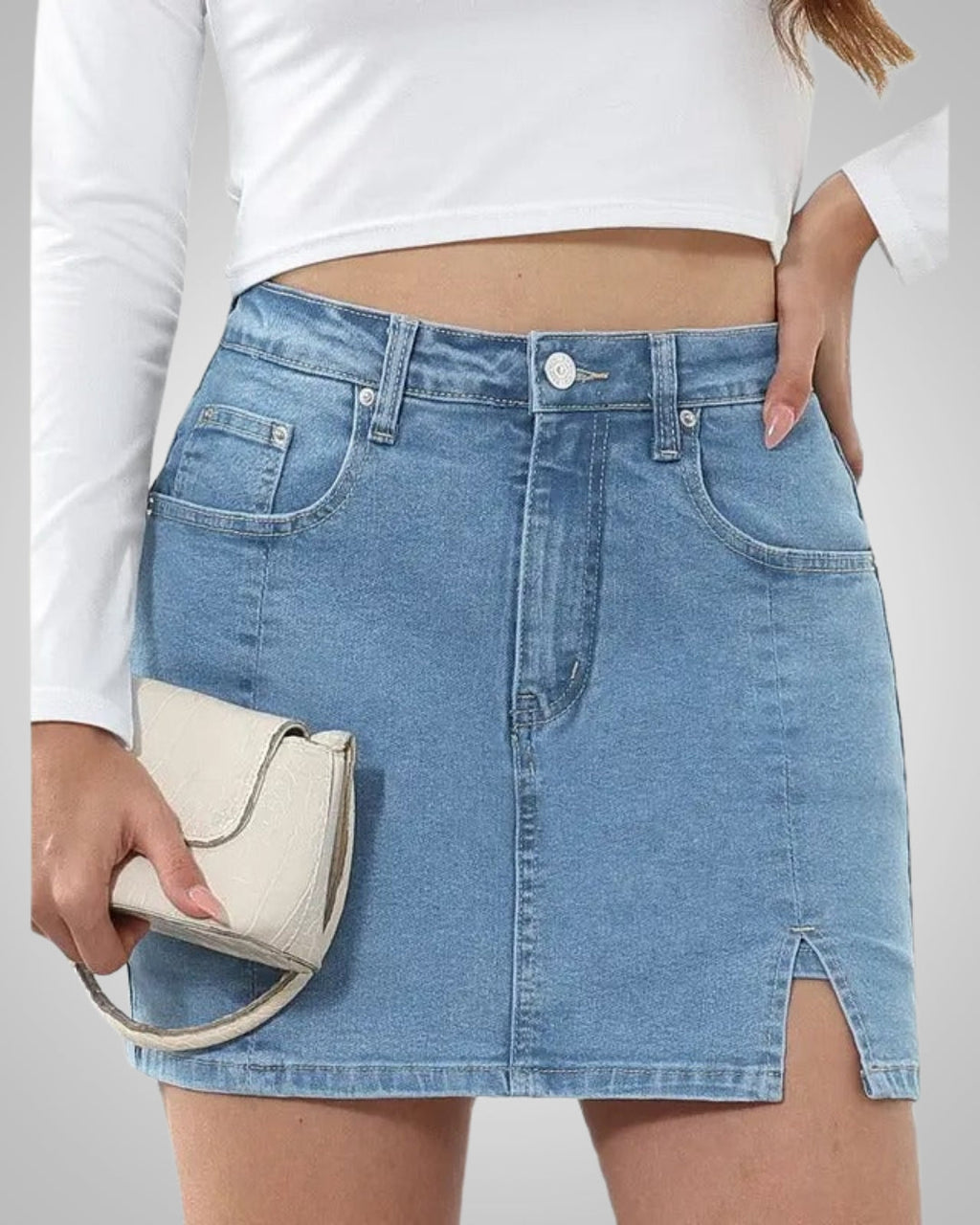 Damen Sommer Knopfleiste Mini Jeans Rock