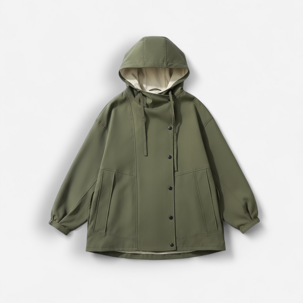Regenjacke für Damen mit hohem mehrlagigem Kapuzenkragen