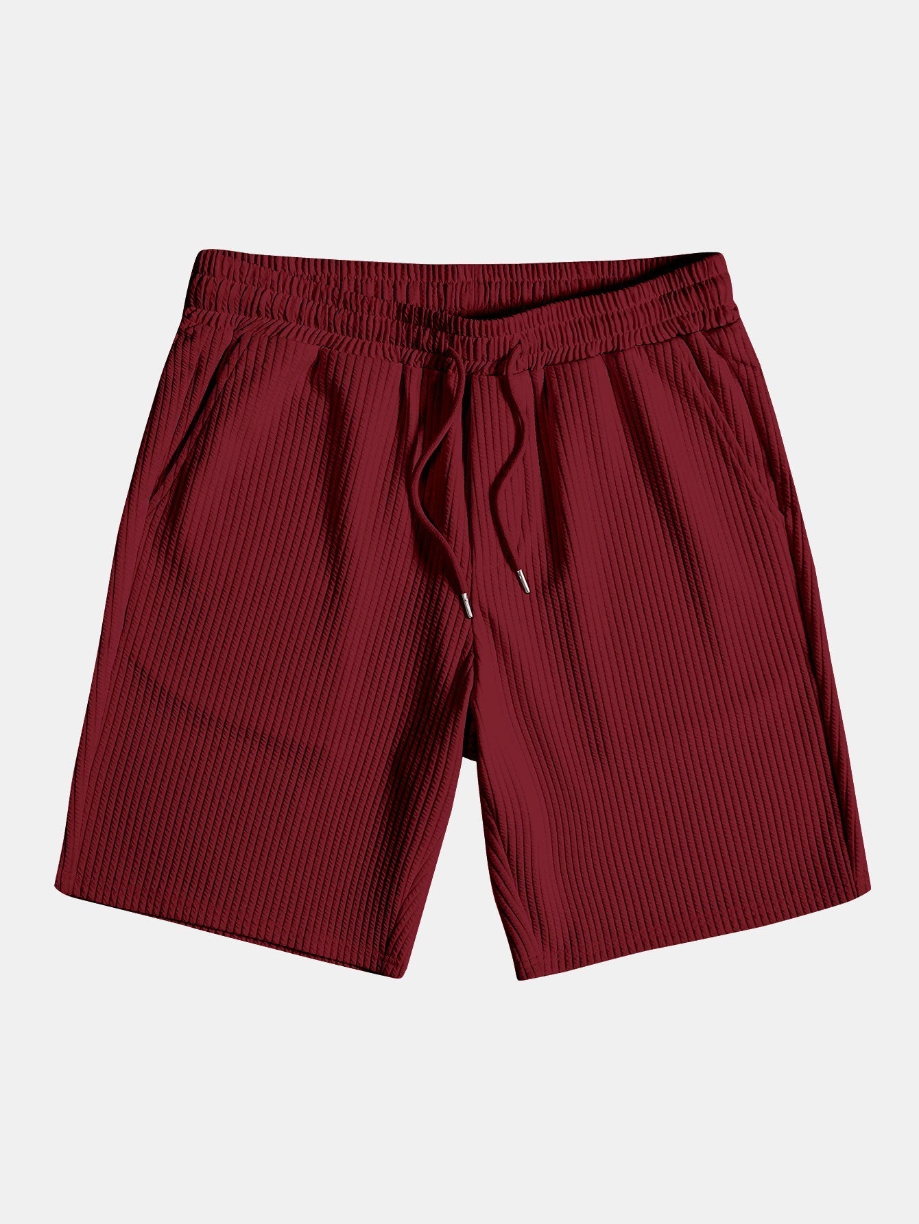 Muscle Fit Geripptes Stehkragen Hemd & Shorts