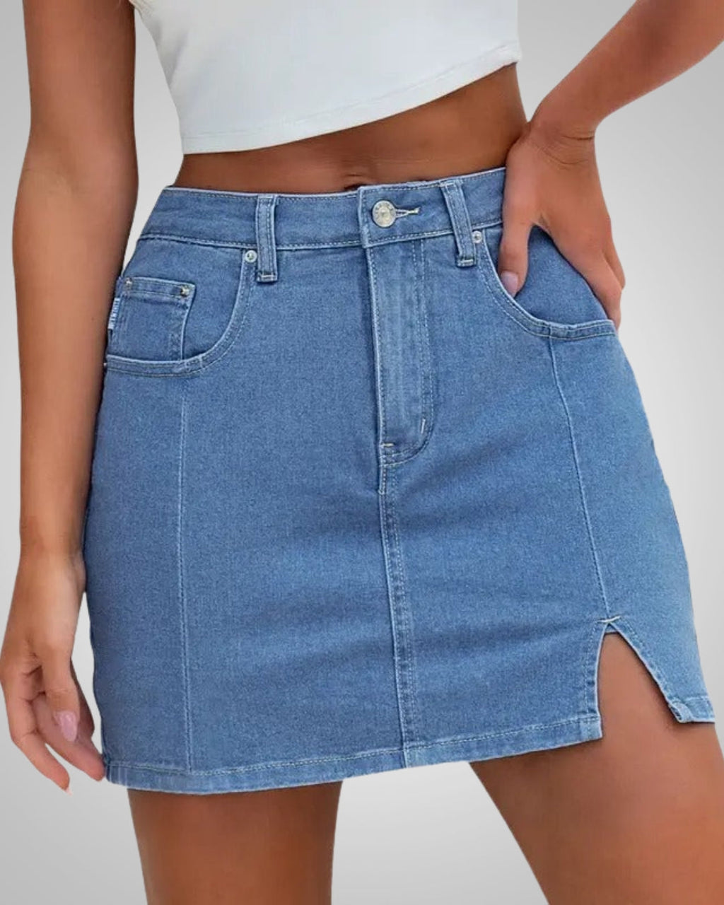 Damen Sommer Knopfleiste Mini Jeans Rock