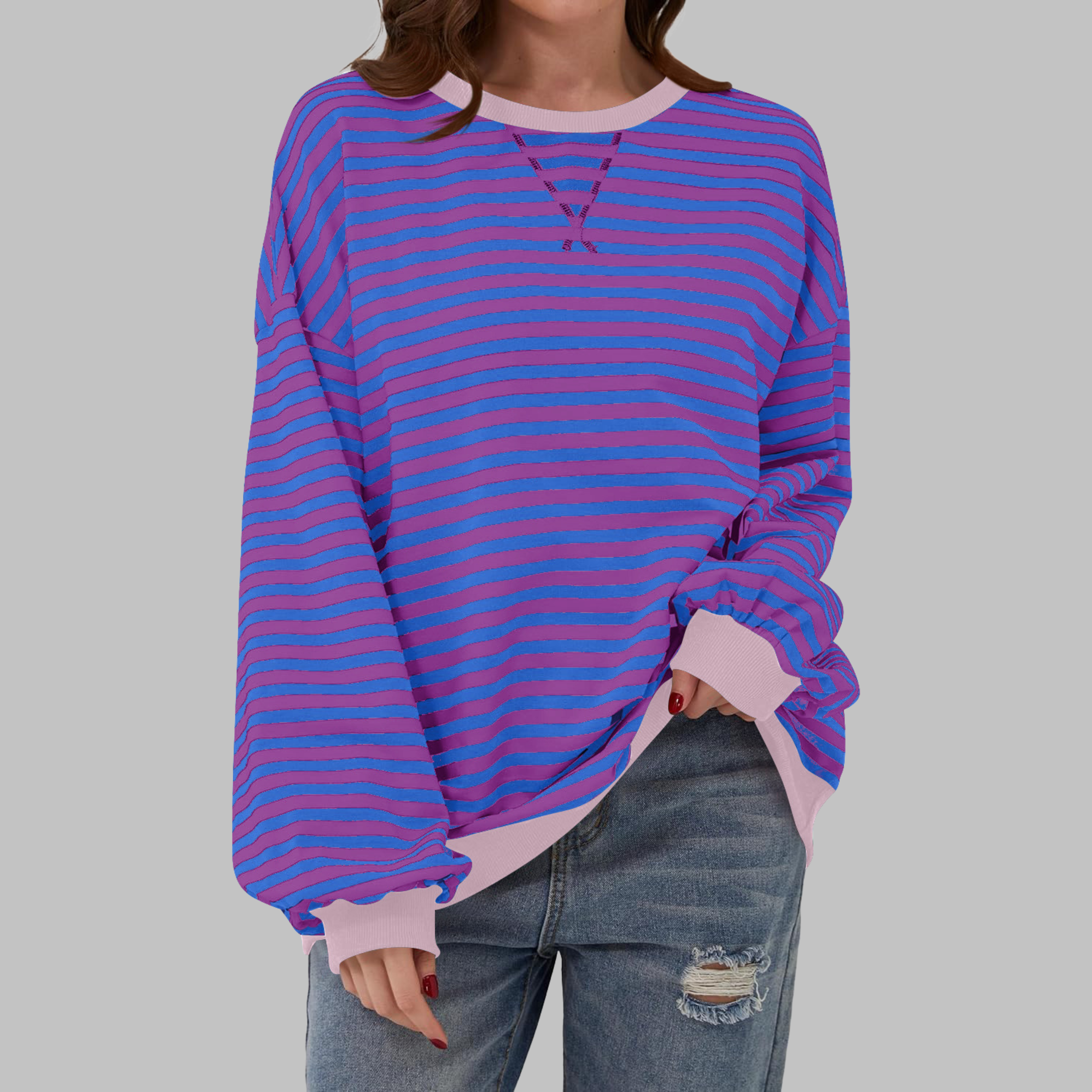 Mara | Damen Streifenpullover Oversized Rundhals Langarm