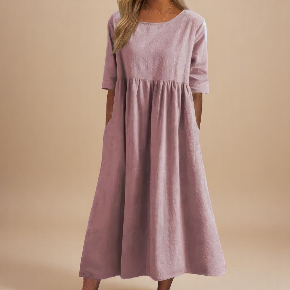 Damen Rundhals Relaxed Fit Sommer Midikleid