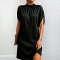 Damen Sommer Elegant Hochgeschlossen Midikleid