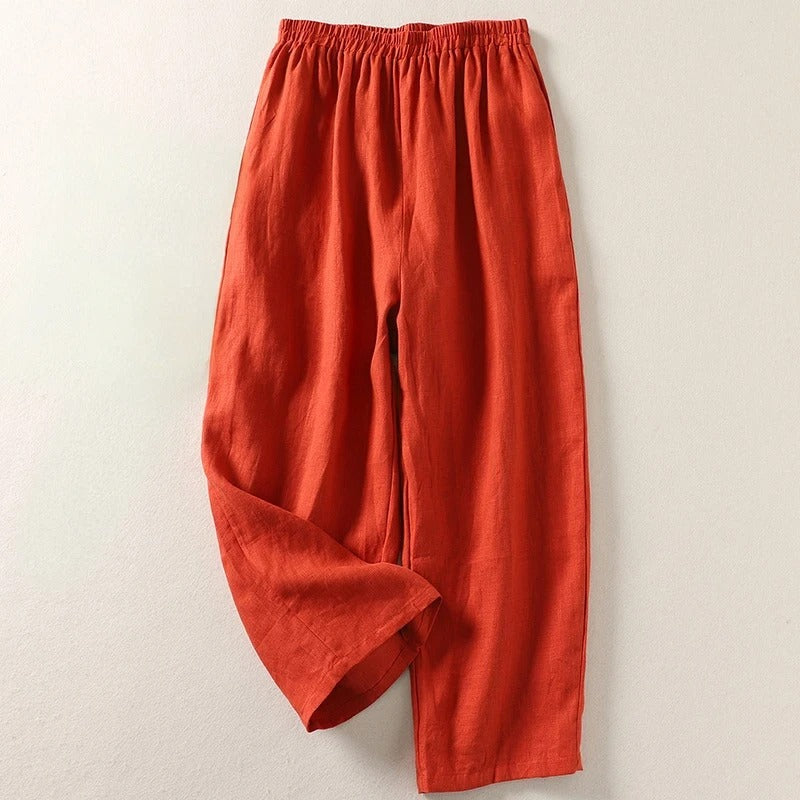 Nia | Fließende Hose aus Baumwolle und Leinen