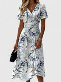 Damen Sommer V-Ausschnitt Blumenmuster Midikleid